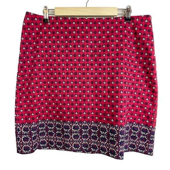 Talbots Career Work A-Line Skirt Size 14 Red Blue Geometric White Lined - Picture 1 of 7